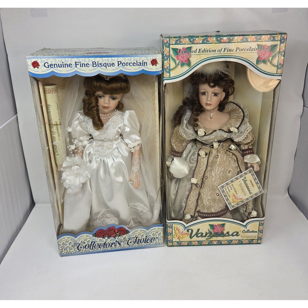 Porcelain Doll Lot 2 NIB Collector's Choice Bride Vanessa‎ Victorian COA 16"